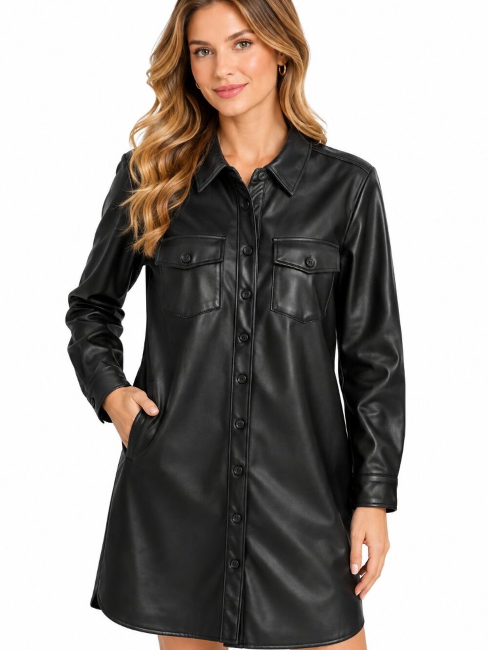 BB Dakota Steve Madden Black Faux Leather Shirt Jacket Shacket Size S